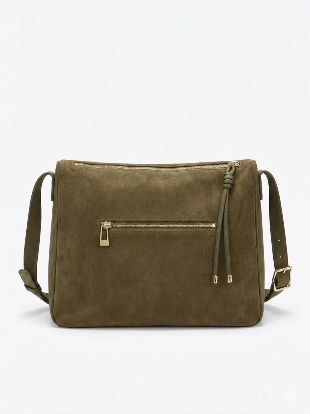 Olive Faux Suede Hobo Shoulder Bag with Adjustable Strap